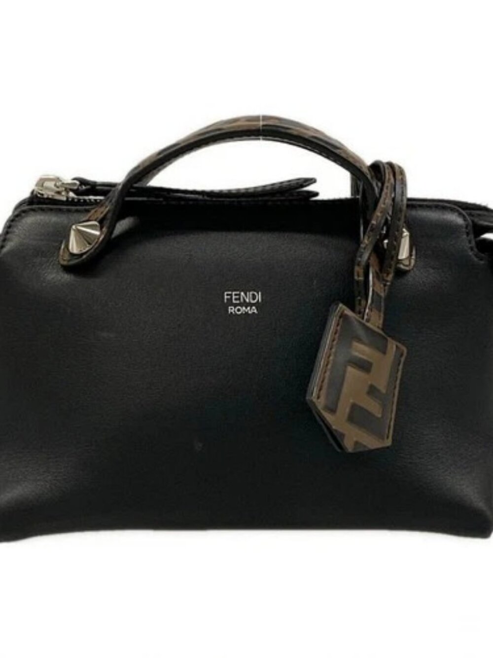FENDI Mini By The Way 8BL145 Black Dark Brown Leather Handbag